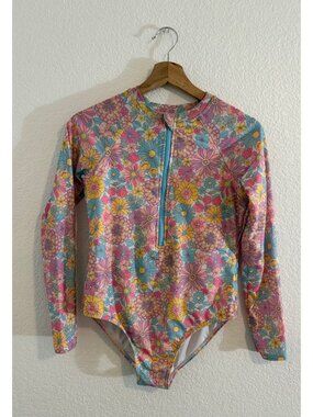 Wonder Nation Girls Long Sleeve Floral Rash Guard Swimsuit Size XXL (18)